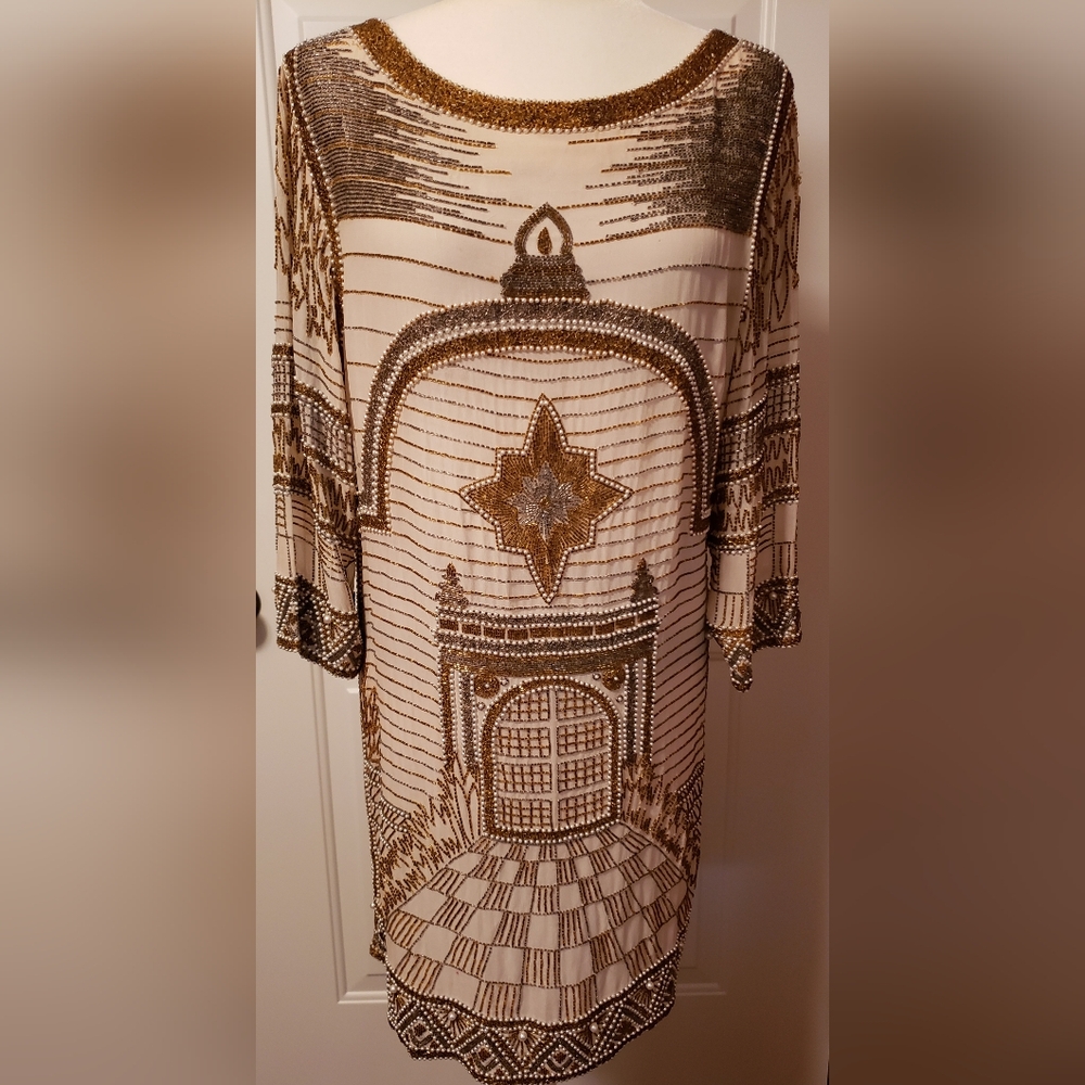 Liza Carr - Neiman Marcus Hand-Embroidered Beaded Silk Cocktail Mini Dress